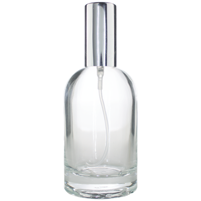 3.4 oz Round Glass Silver Spray Bottle