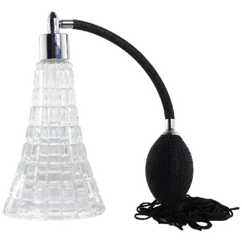 <center>1.7oz. Triangular Tassel | Glass  Bottle | Black Victorian Atomizer</center>